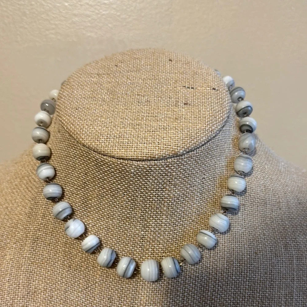 Vintage Elegant Gray Stone Beaded Necklace